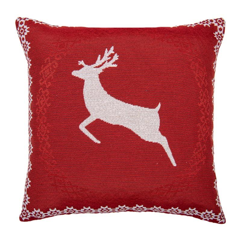 clayre & eef KT021.383 Kussenhoes 44x44 cm Rood Polyester Hert Vierkant
