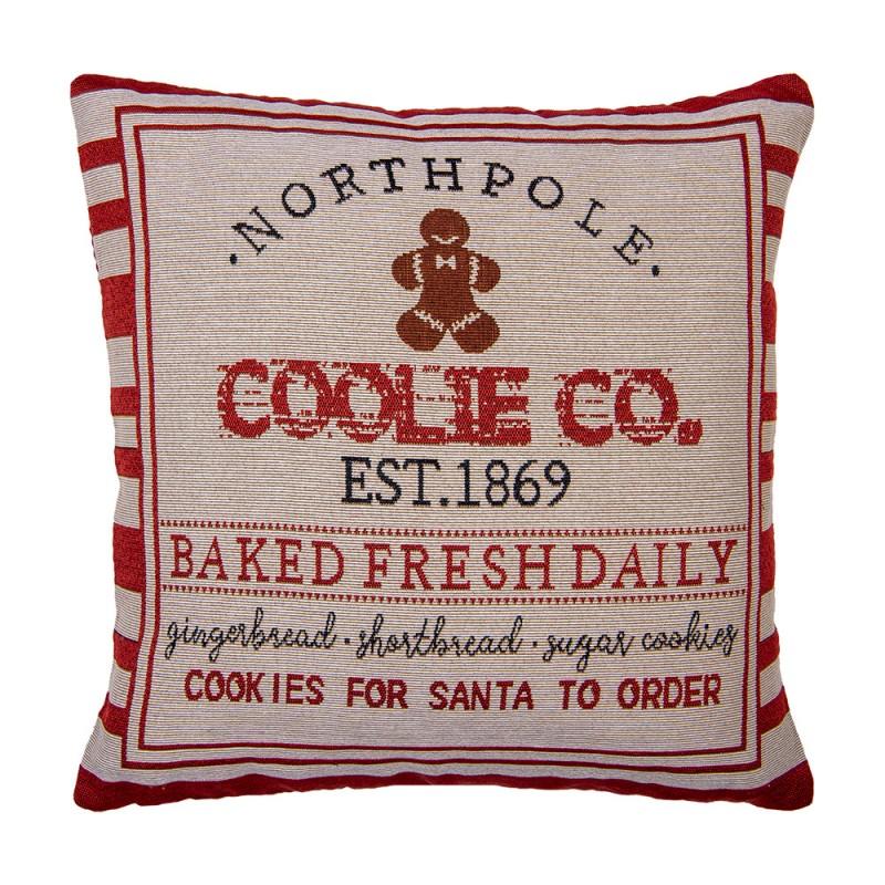 clayre & eef KT021.386 Kussenhoes 44x44 cm Beige Rood Polyester Kerst Vierkant