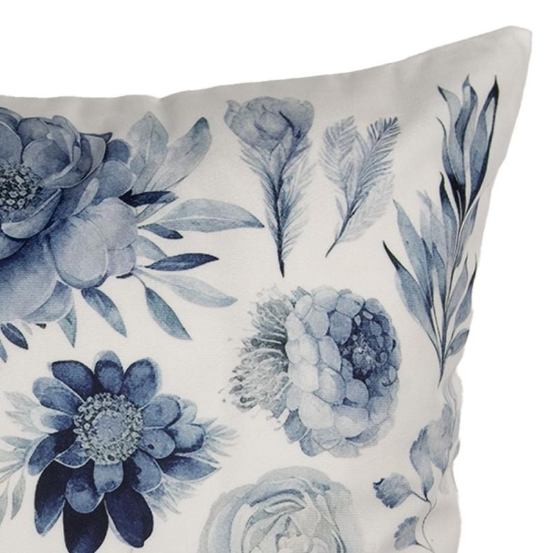 Clayre & Eef KT021.401 Kussenhoes 45x45 Cm Wit Blauw Polyester Bloemen