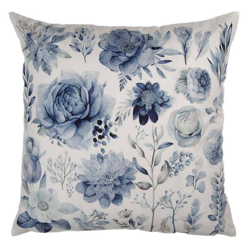 clayre & eef KT021.401 Kussenhoes 45x45 cm Wit Blauw Polyester Bloemen
