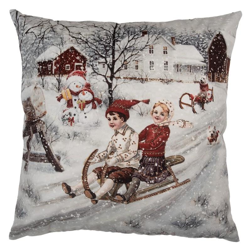 clayre & eef KT021.410 Kussenhoes 45x45 cm Grijs Polyester Winter