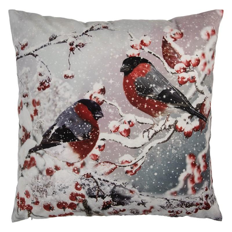 clayre & eef KT021.413 Kussenhoes 45x45 cm Grijs Polyester Vogels