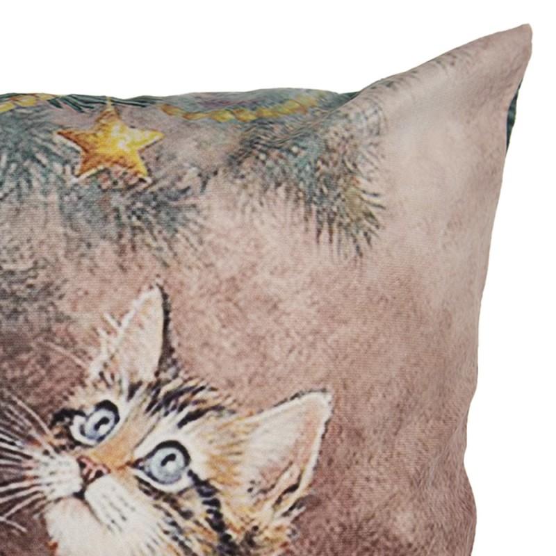 Clayre & Eef KT021.417 Kussenhoes 45x45 Cm Bruin Polyester Katten