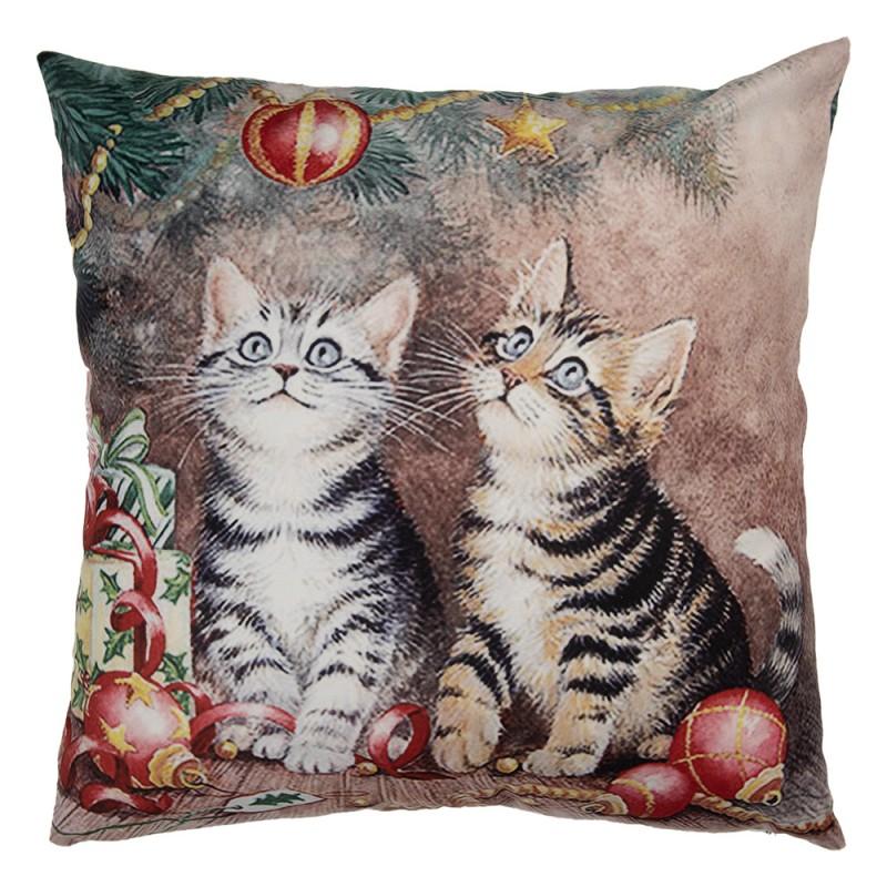 clayre & eef KT021.417 Kussenhoes 45x45 cm Bruin Polyester Katten