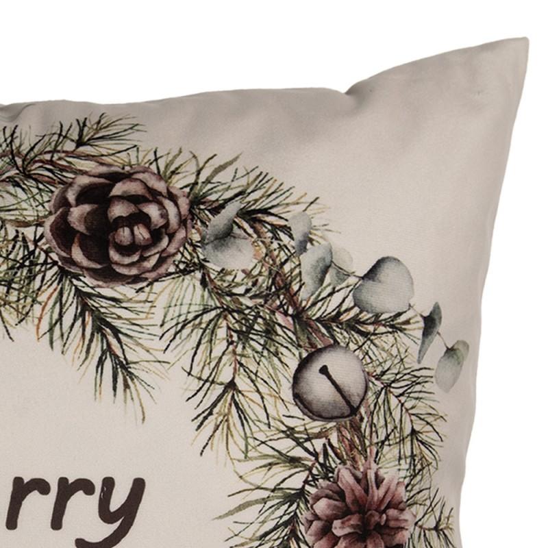 Clayre & Eef KT021.424 Kussenhoes 45x45 Cm Beige Polyester Kerst