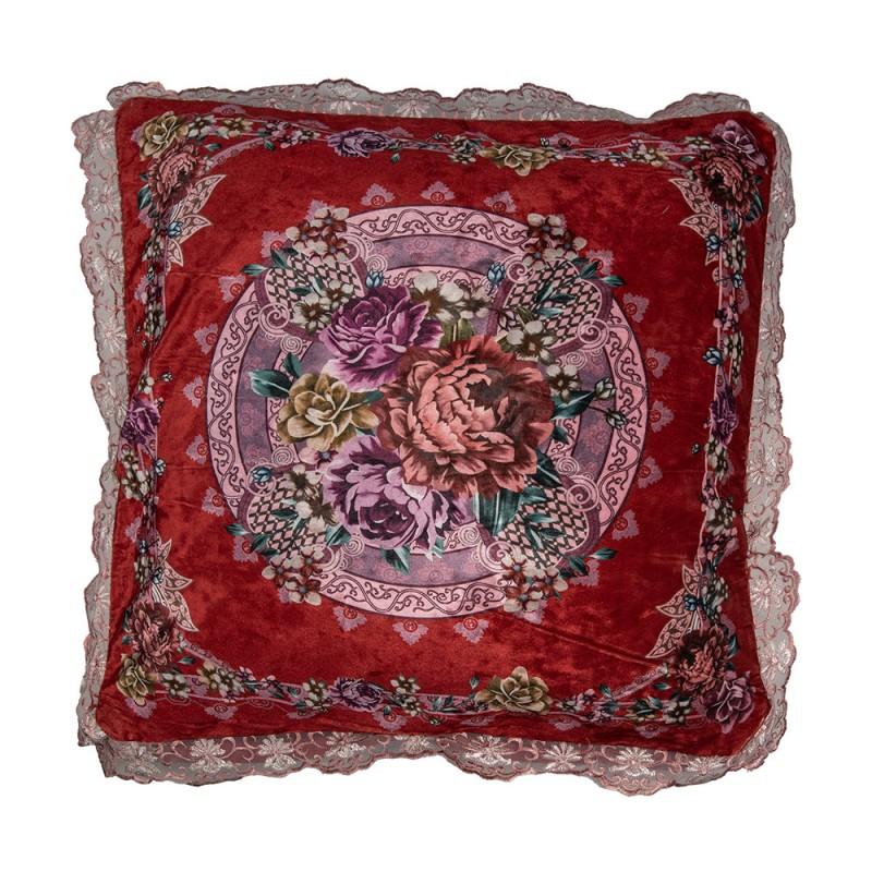 clayre & eef KT030.055 Kussenhoes 55x55 cm Rood Synthetisch Bloemen Vierkant
