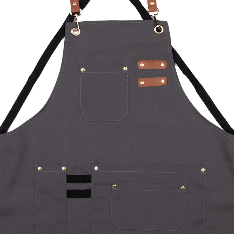 Clayre & Eef KT041.040BL Keukenschort 75x66 Cm Grijs Polyester