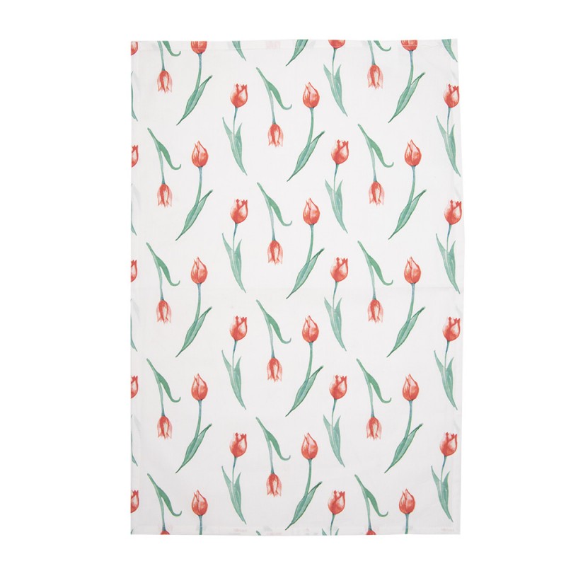 Clayre & Eef KT042.052 Theedoek 47x70 Cm Wit Katoen Tulpen Keukenhanddoek