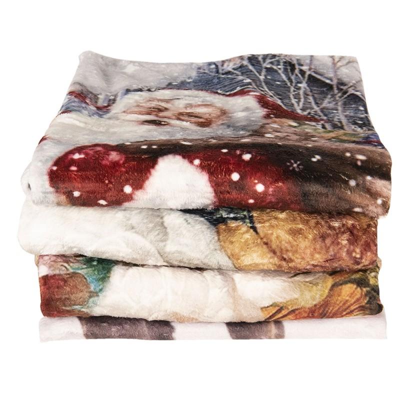 Clayre & Eef KT060.090 Plaid 130x170 Cm Rood Wit Polyester Kerstman Rechthoek Deken