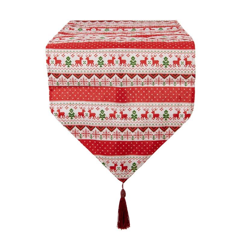 Clayre & Eef KT065.014 Tafelloper Kerst 33x180 Cm Rood Polyester