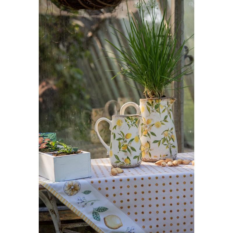 Clayre & Eef LEL01 Tafelkleed 100x100 Cm Beige Geel Katoen Citroen Vierkant Tafellaken