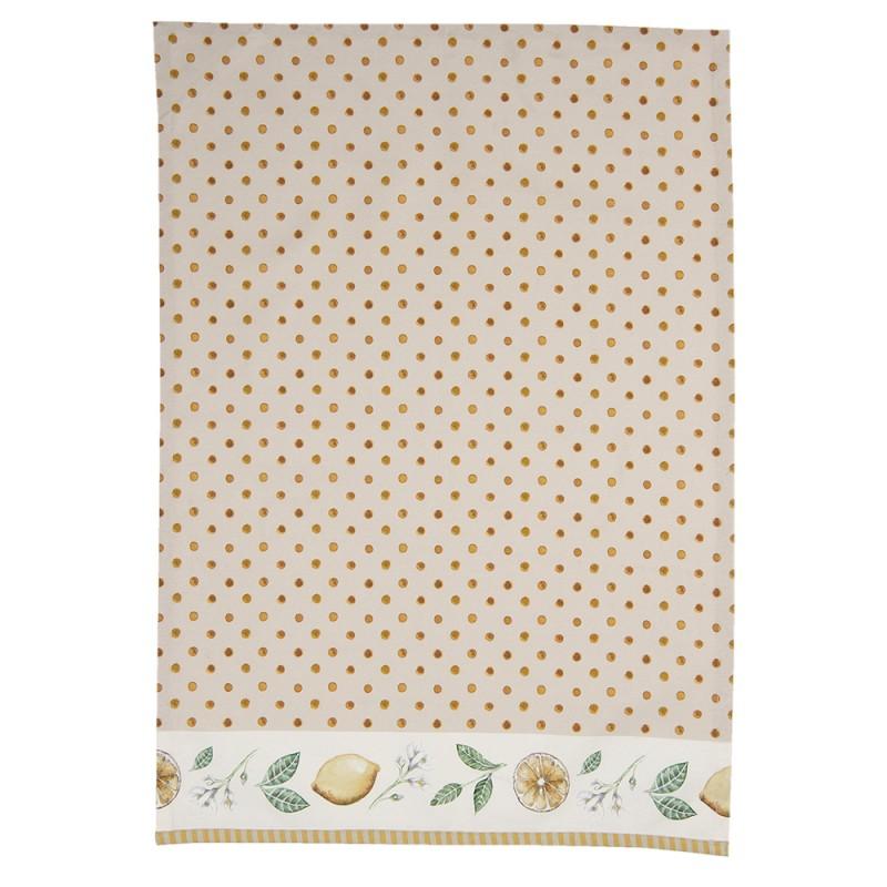 Clayre & Eef LEL42 Theedoek 50x70 Cm Beige Geel Katoen Citroen Rechthoek Vaatdoek