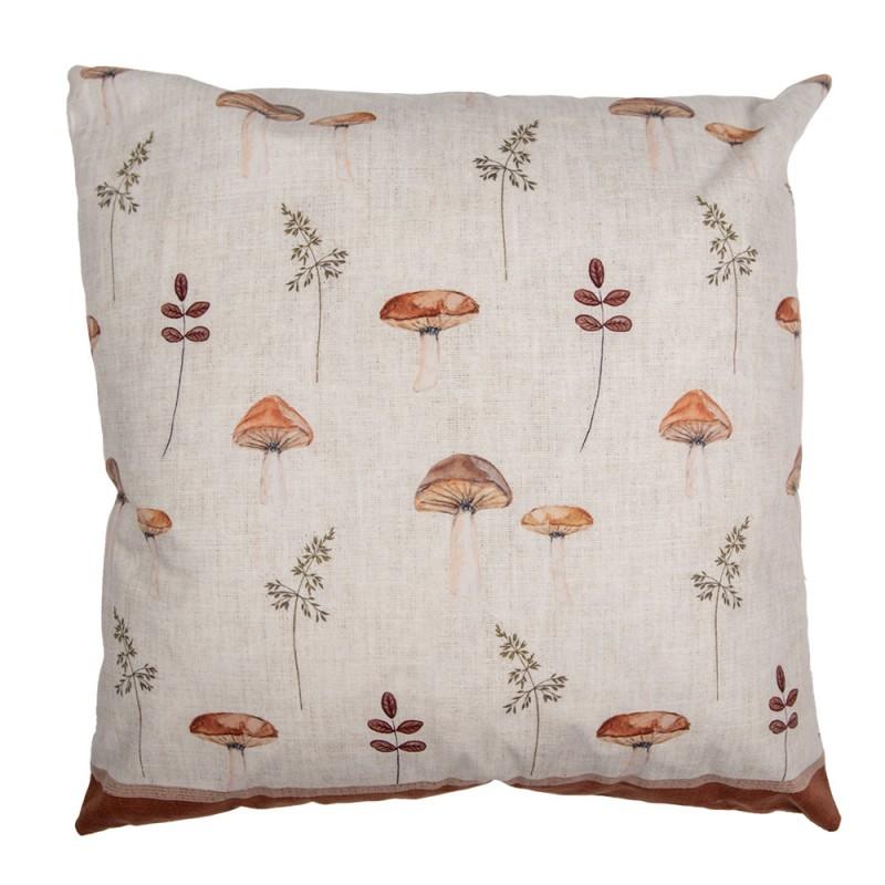 Clayre & Eef LFJ21 Kussenhoes 45x45 Cm Beige Polyester Paddenstoelen Sierkussenhoes