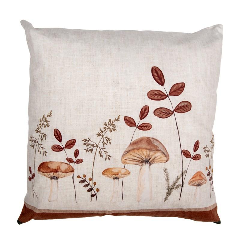clayre & eef LFJ21 Kussenhoes 45x45 cm Beige Polyester Paddenstoelen Sierkussenhoes