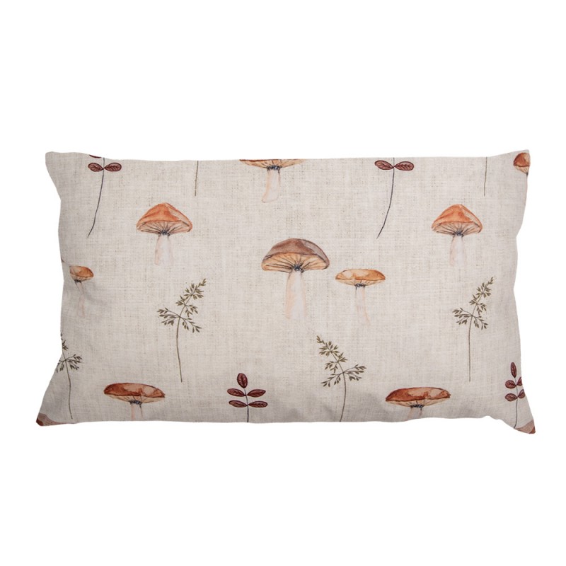 Clayre & Eef LFJ36 Kussenhoes 30x50 Cm Beige Polyester Paddenstoelen Sierkussenhoes