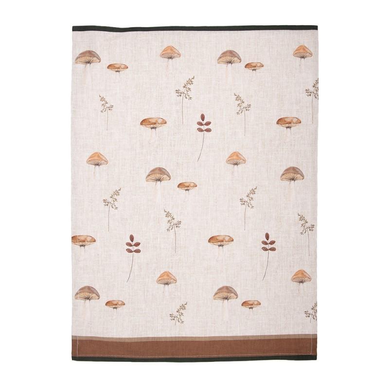 Clayre & Eef LFJ42-1 Theedoek 50x70 Cm Beige Katoen Paddenstoelen Keukenhanddoek