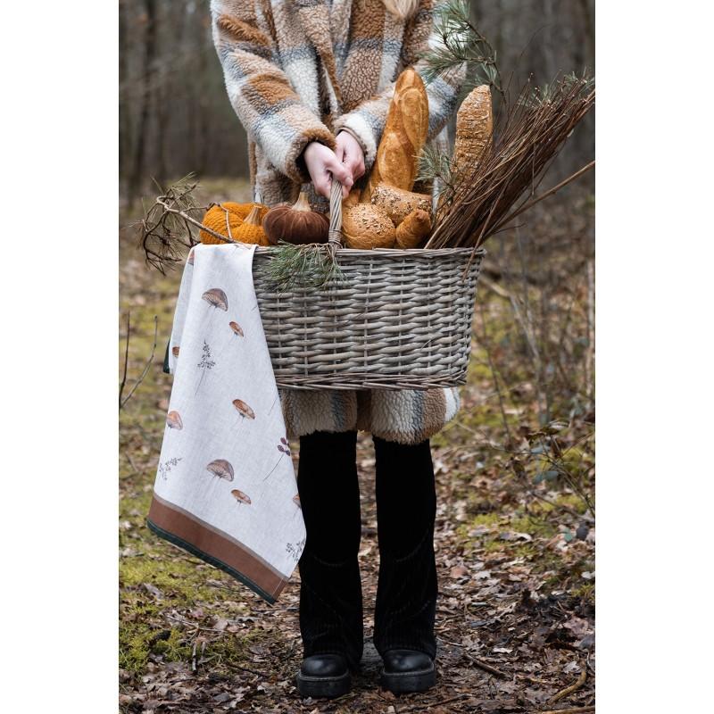 Clayre & Eef LFJ42-1 Theedoek 50x70 Cm Beige Katoen Paddenstoelen Keukenhanddoek