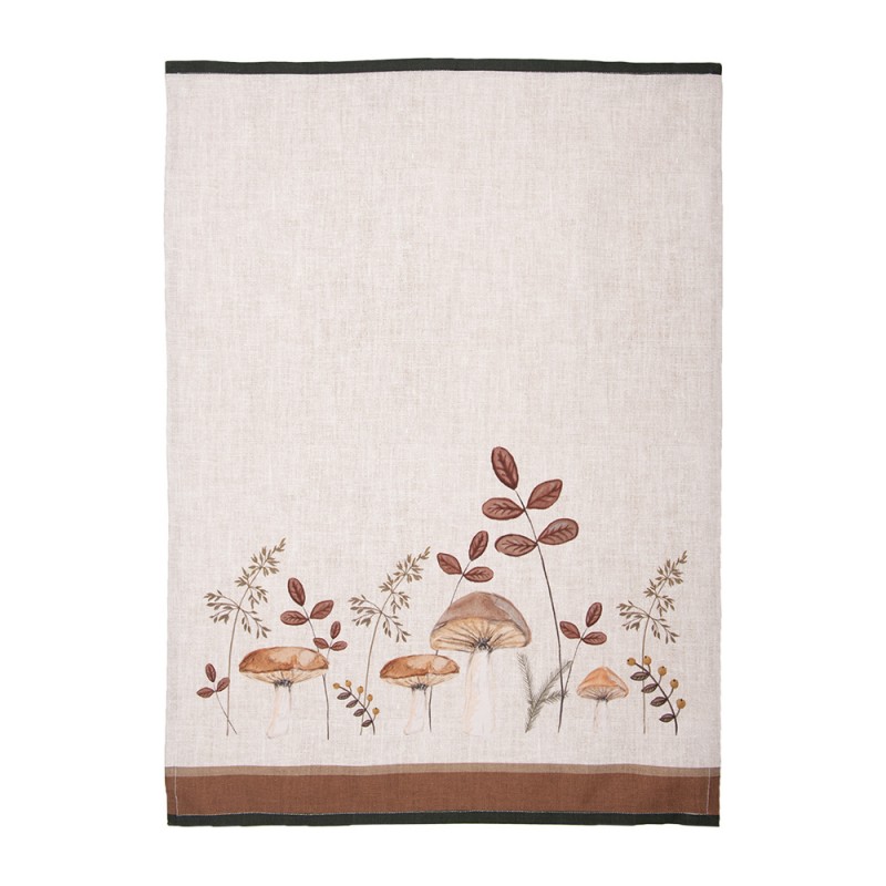 Clayre & Eef LFJ42-2 Theedoek 50x70 Cm Beige Katoen Paddenstoelen Keukenhanddoek