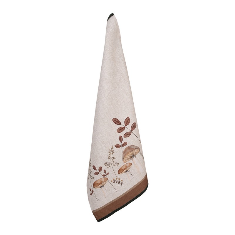 clayre & eef LFJ42-2 Theedoek 50x70 cm Beige Katoen Paddenstoelen Keukenhanddoek