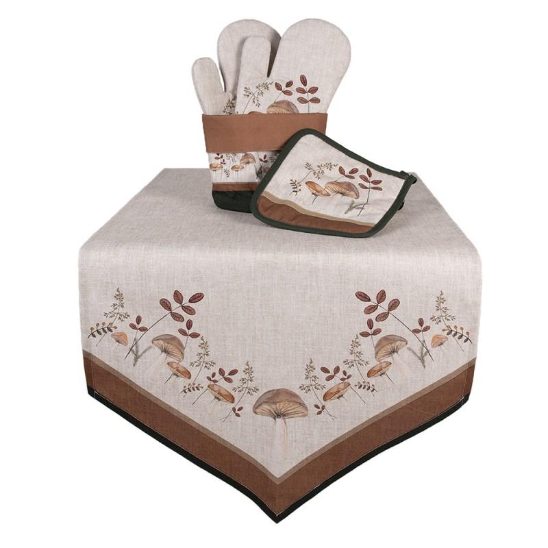 Clayre & Eef LFJ44 Ovenwant 18x30 Cm Beige Katoen Paddenstoelen