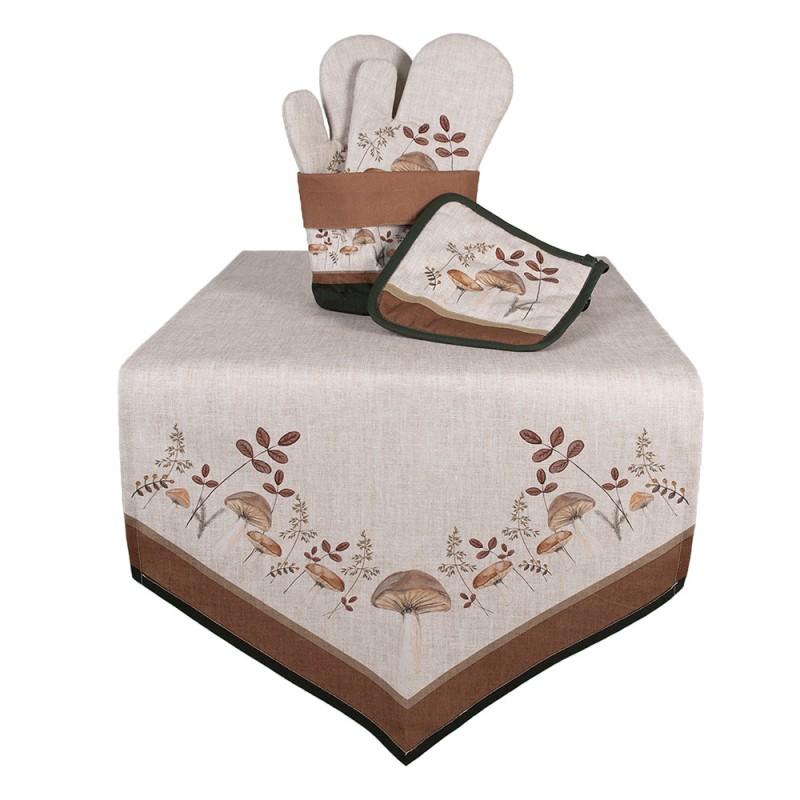 Clayre & Eef LFJ45 Pannenlap 20x20 Cm Beige Katoen Paddenstoelen
