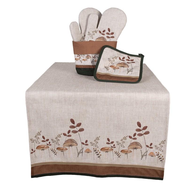 Clayre & Eef LFJ50 Broodmand Ø 15x16 Cm Beige Katoen Paddenstoelen Rond