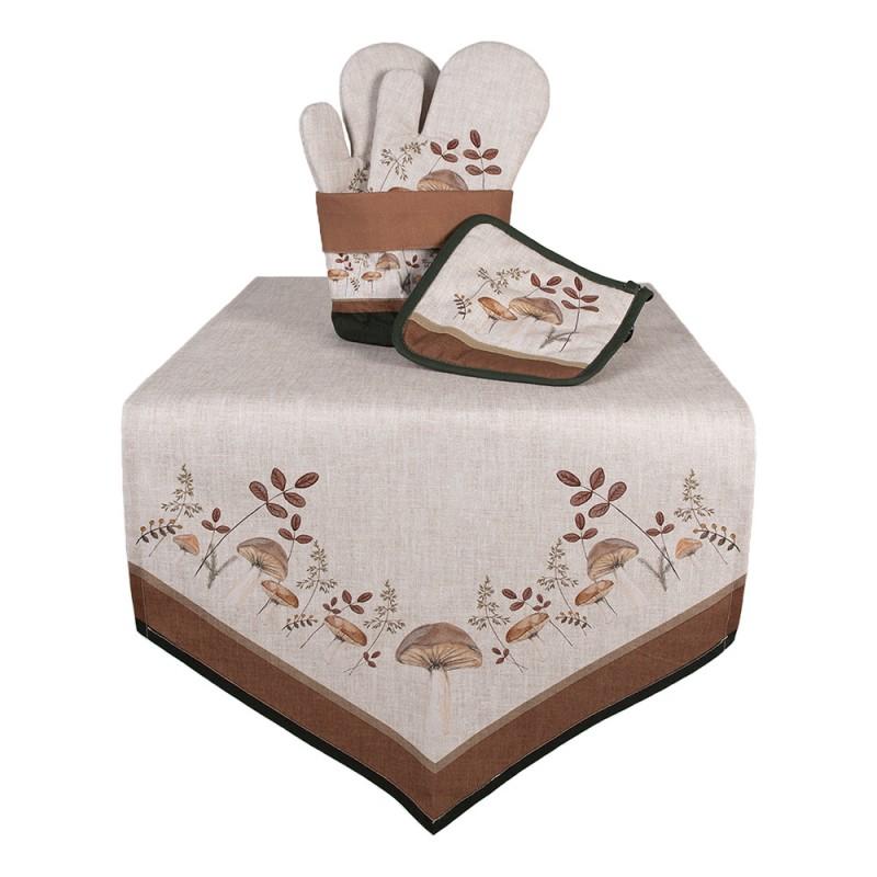 Clayre & Eef LFJ50 Broodmand Ø 15x16 Cm Beige Katoen Paddenstoelen Rond