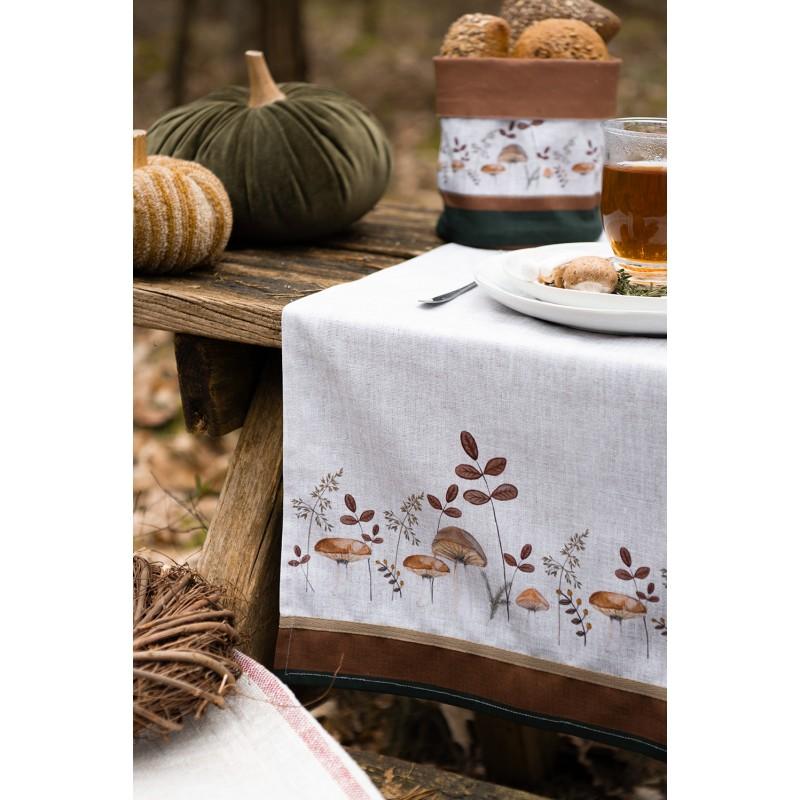 Clayre & Eef LFJ64 Tafelloper 50x140 Cm Beige Katoen Paddenstoelen Tafelkleed