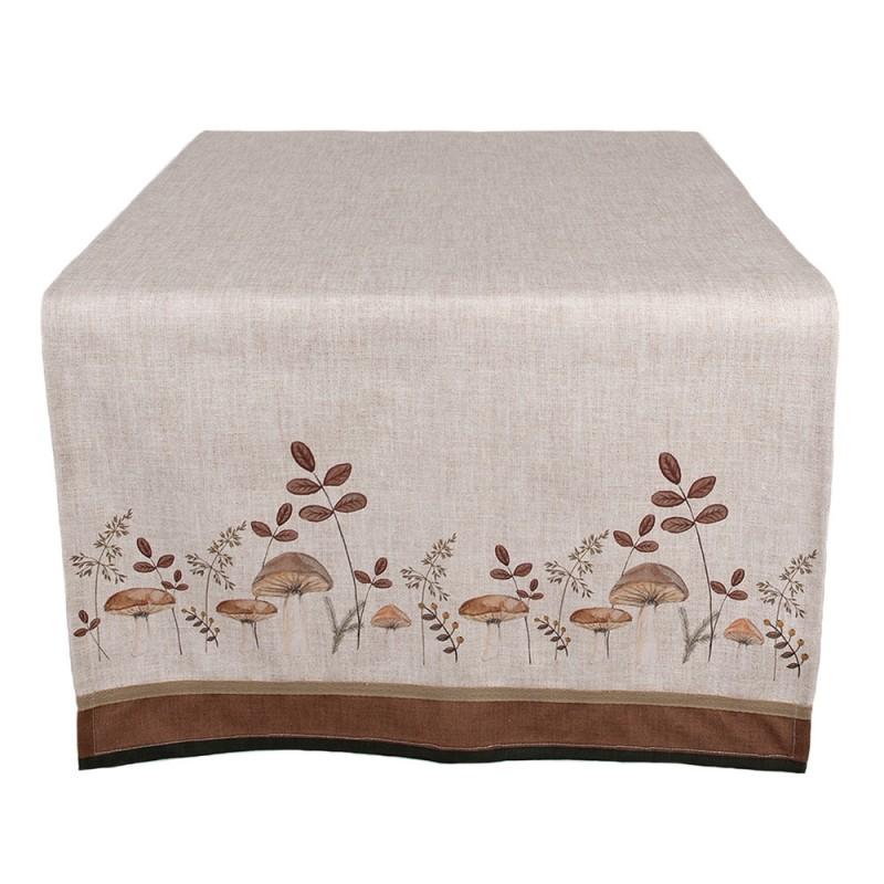 clayre & eef LFJ64 Tafelloper 50x140 cm Beige Katoen Paddenstoelen Tafelkleed