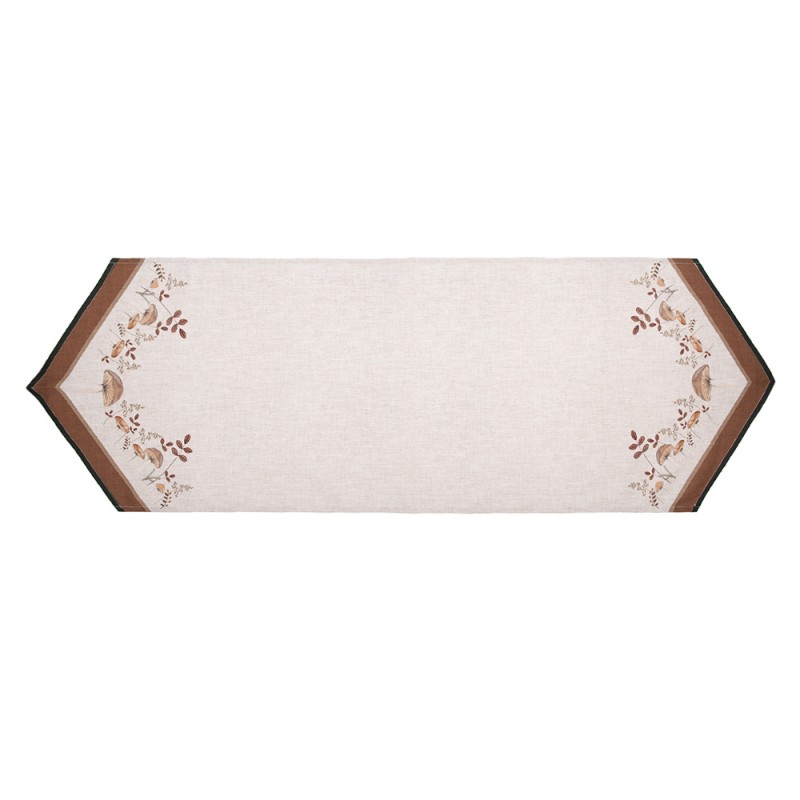 Clayre & Eef LFJ65 Tafelloper 50x160 Cm Beige Katoen Paddenstoelen Tafelkleed