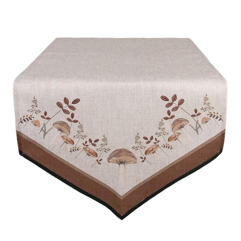 clayre & eef LFJ65 Tafelloper 50x160 cm Beige Katoen Paddenstoelen Tafelkleed