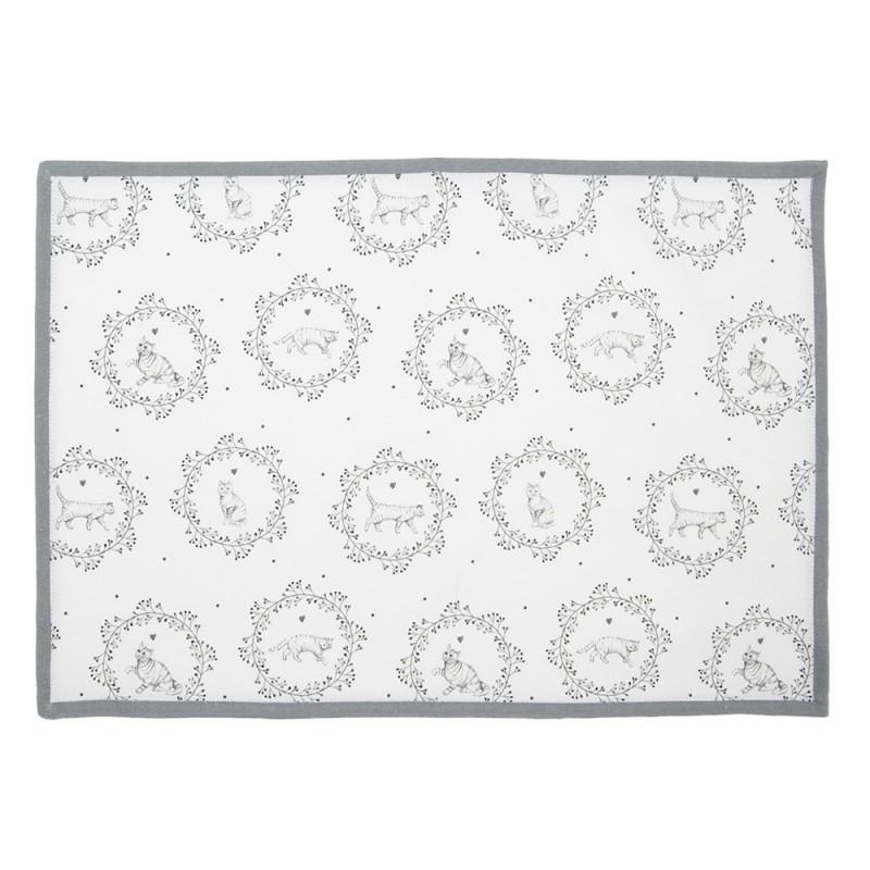 Clayre & Eef LGC40 Placemats Set Van 6 48x33 Cm Wit Grijs Katoen Kat