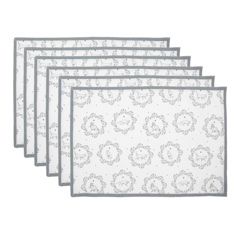 clayre & eef LGC40 Placemats Set van 6 48x33 cm Wit Grijs Katoen Kat