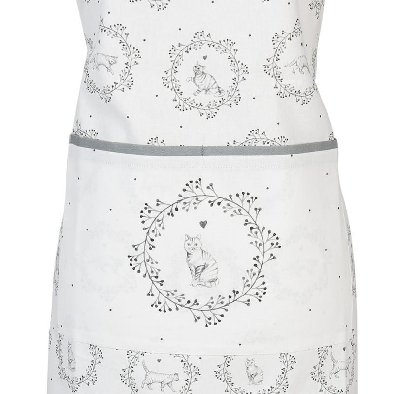 Clayre & Eef LGC41 Keukenschort 70x85 Cm Wit Grijs Katoen Kat