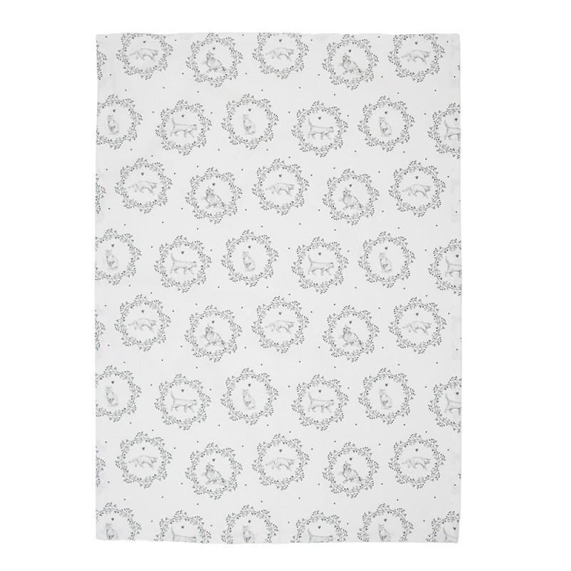 Clayre & Eef LGC42 Theedoek 50x70 Cm Wit Grijs Katoen Kat