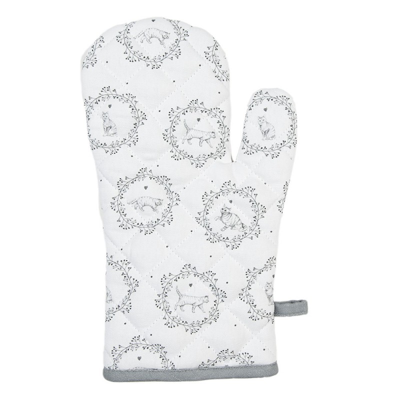 Clayre & Eef LGC44 Ovenwant 18x30 Cm Wit Grijs Katoen Kat