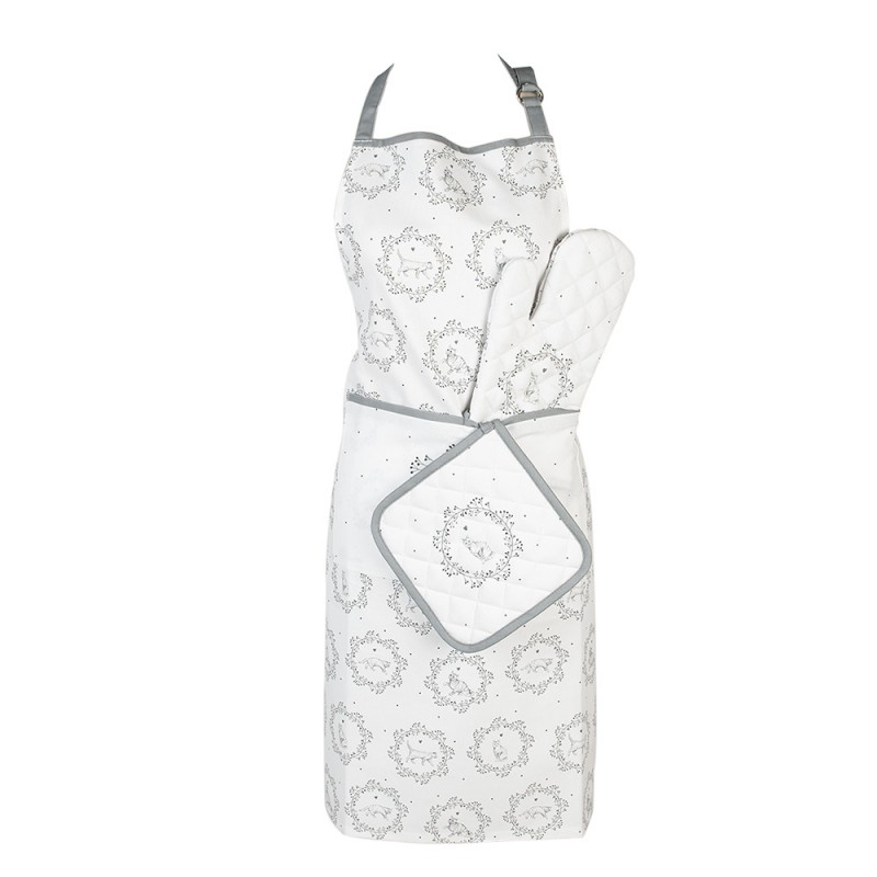 Clayre & Eef LGC45 Pannenlap 20x20 Cm Wit Grijs Katoen Kat