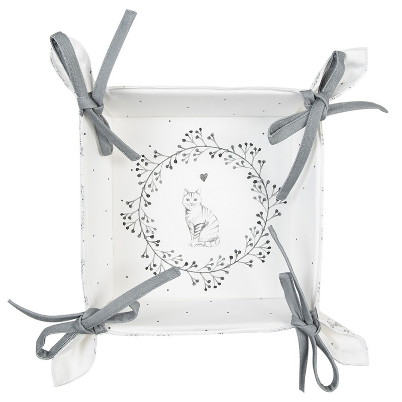 Clayre & Eef LGC47 Broodmand 35x35x8 Cm Wit Grijs Katoen Kat