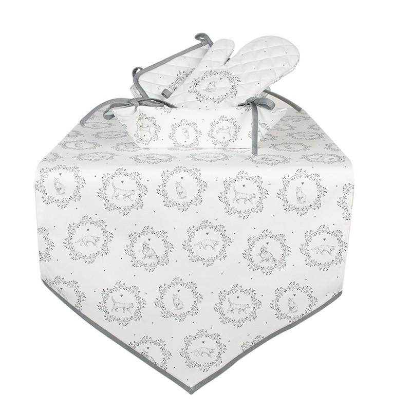 Clayre & Eef LGC47 Broodmand 35x35x8 Cm Wit Grijs Katoen Kat