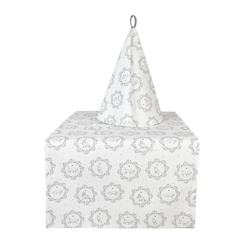 Clayre & Eef LGC48 Theedoek Ø 80 Cm Wit Grijs Katoen Kat Rond