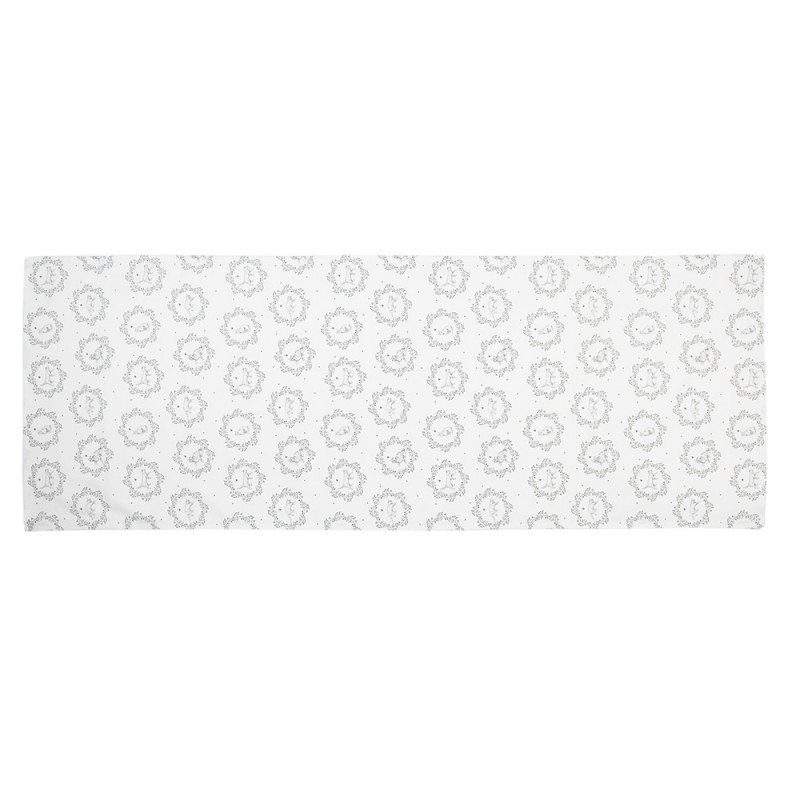 Clayre & Eef LGC64 Tafelloper 50x140 Cm Wit Grijs Katoen Kat Tafelkleed