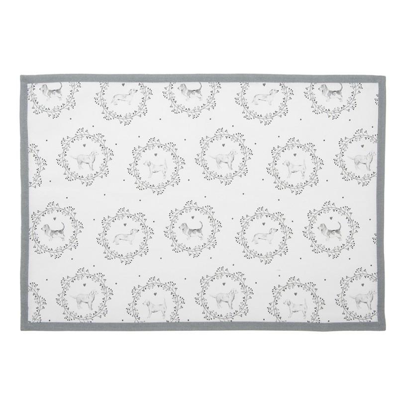 Clayre & Eef LGD40 Placemats Set Van 6 48x33 Cm Wit Grijs Katoen Hond