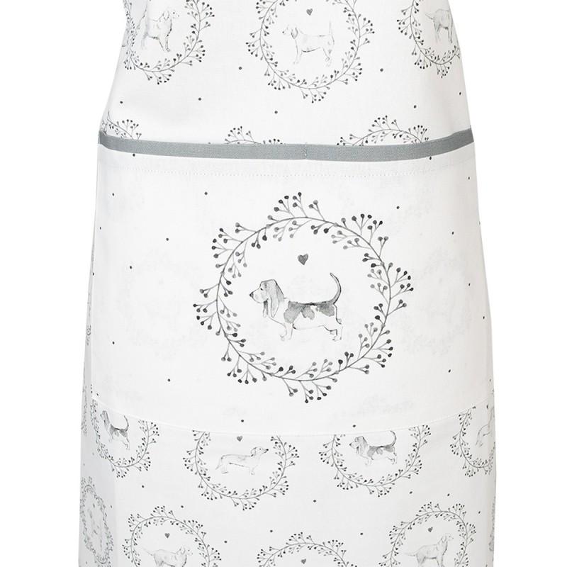 Clayre & Eef LGD41 Keukenschort 70x85 Cm Wit Grijs Katoen Hond