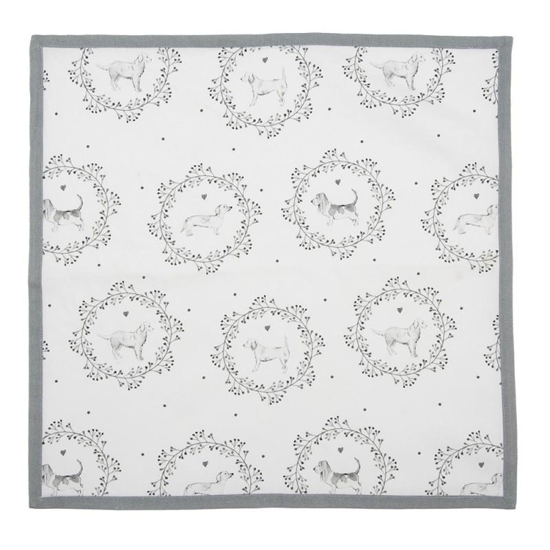 Clayre & Eef LGD43 Servetten Katoen Set Van 6 40x40 Cm Wit Grijs Katoen Hond Vierkant