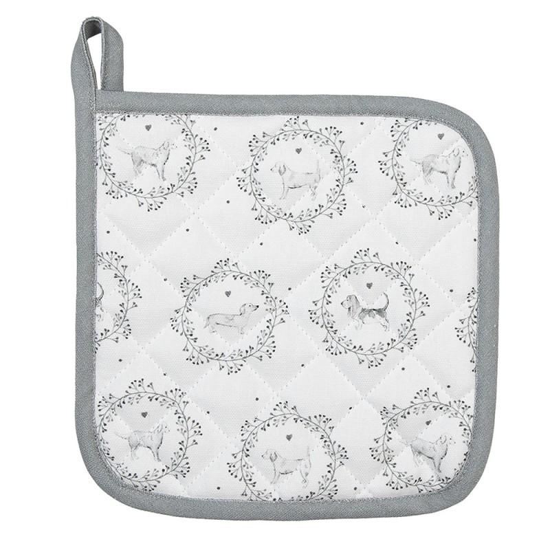 Clayre & Eef LGD45 Pannenlap 20x20 Cm Wit Grijs Katoen Hond