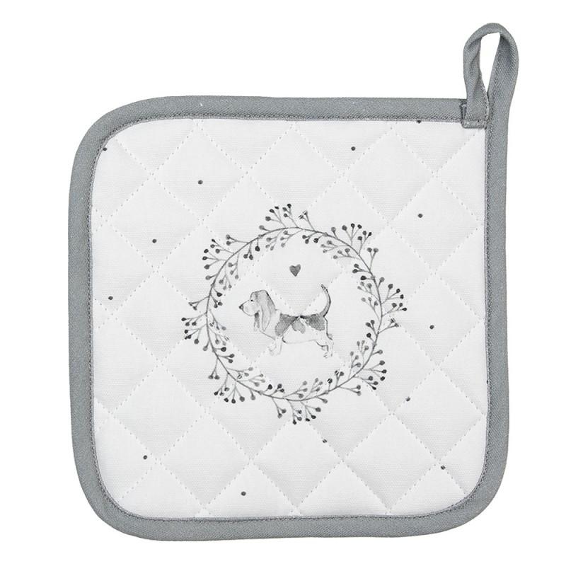clayre & eef LGD45 Pannenlap 20x20 cm Wit Grijs Katoen Hond