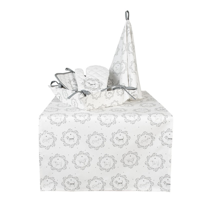 Clayre & Eef LGD48 Theedoek Ø 80 Cm Wit Grijs Katoen Hond Rond