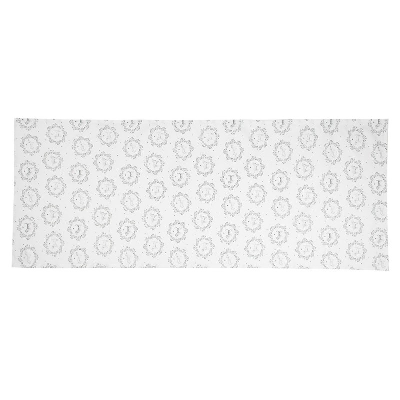Clayre & Eef LGD64 Tafelloper 50x140 Cm Wit Grijs Katoen Hond Rechthoek Tafelkleed