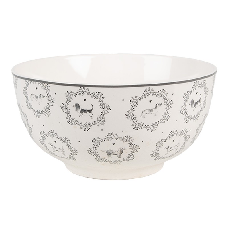 clayre & eef LGDBO Soepkom 500 ml Wit Grijs Porselein Honden