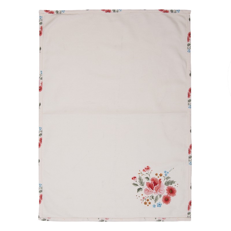 Clayre & Eef LRC42 Theedoek 50x70 Cm Beige Katoen Rozen Keukenhanddoek